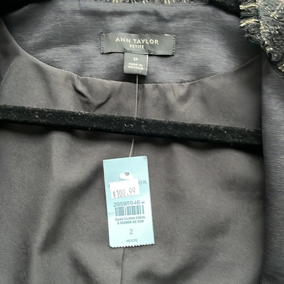 NWT Petite Shimmer Plaid Fringe Tweed Jacket - Picture 3 of 3